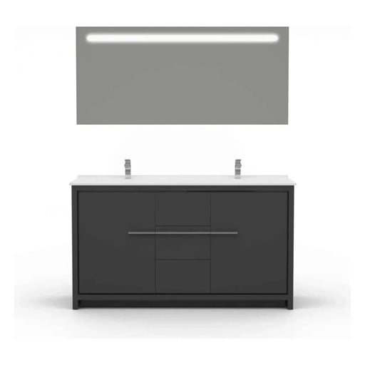 Casa Mare Alessio 60 In. Bathroom Vanity and Ceramic Sink Combo with LED Mirror