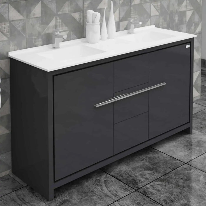 Casa Mare Alessio 60 In. Bathroom Vanity and Ceramic Sink Combo with LED Mirror