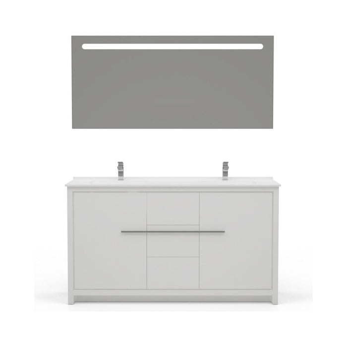 Casa Mare Alessio 60 In. Bathroom Vanity and Ceramic Sink Combo with LED Mirror