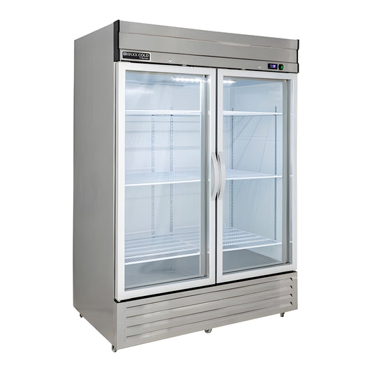 Maxx Cold V-Series 2 Glass Door Reach-In Refrigerator, Bottom Mount, in Stainless Steel - MVR-49GDHC