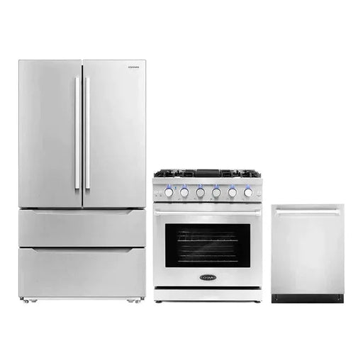 Cosmo 3-Piece, 30" Gas Range 24" Dishwasher & French Door Refrigerator COS-3PKG-101