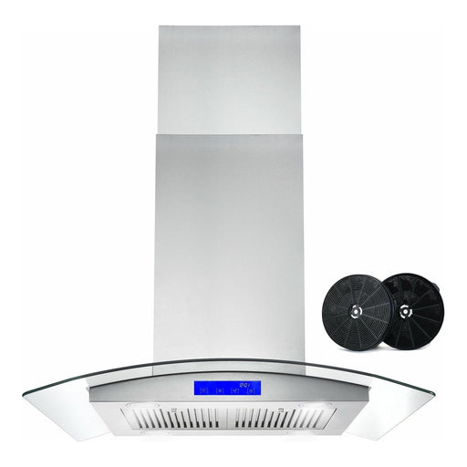 Cosmo 30" Ductless Island Range Hood in Stainless Steel with LED Lighting and Carbon Filter Kit for Recirculating COS-668ICS750-DL