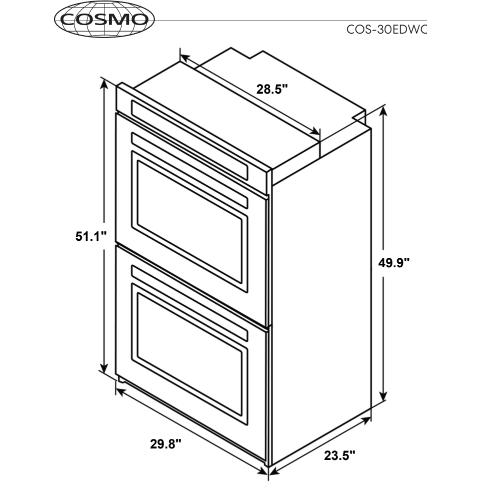 Cosmo 30" Electric Double Wall Oven with 5 cu. ft. Capacity, Turbo True European Convection, 7 Cooking Modes, Self-Cleaning in Stainless Steel COS-30EDWC
