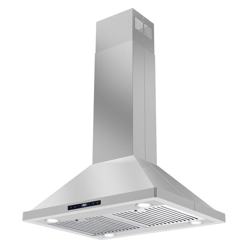 Cosmo 30" Island Range Hood with 3-Speed Fan, 380 CFM, Permanent Filters, LED Lights, Soft Touch Controls, Ducted Kitchen Vent Hood Extractor in Stainless Steel COS-63ISS75