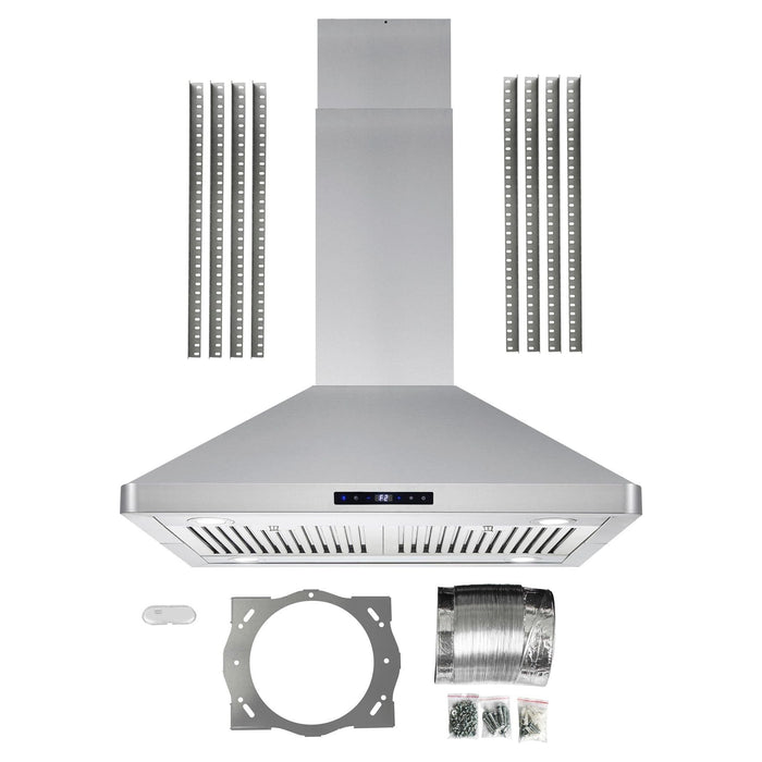 Cosmo 30" Island Range Hood with 3-Speed Fan, 380 CFM, Permanent Filters, LED Lights, Soft Touch Controls, Ducted Kitchen Vent Hood Extractor in Stainless Steel COS-63ISS75