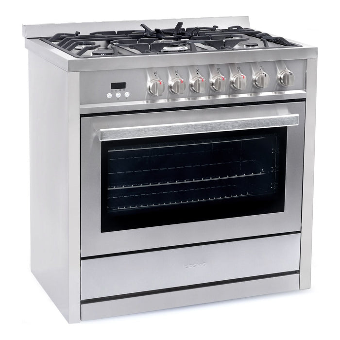 Cosmo 36'' 3.8 cu. ft. Single Oven Gas Range with 5 Burner Cooktop and Heavy Duty Cast Iron Grates in Stainless Steel COS-965AGC