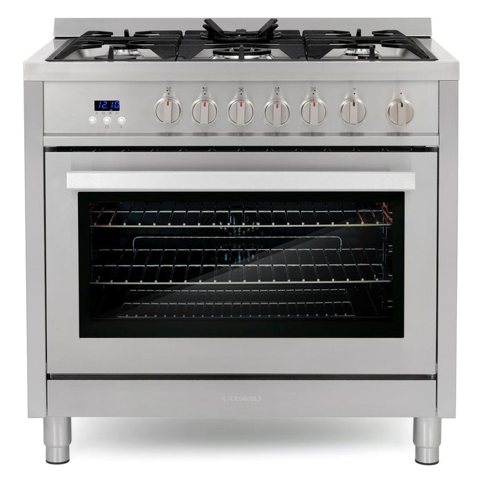 Cosmo 36'' 3.8 cu. ft. Single Oven Gas Range with 5 Burner Cooktop and Heavy Duty Cast Iron Grates in Stainless Steel COS-965AGFC