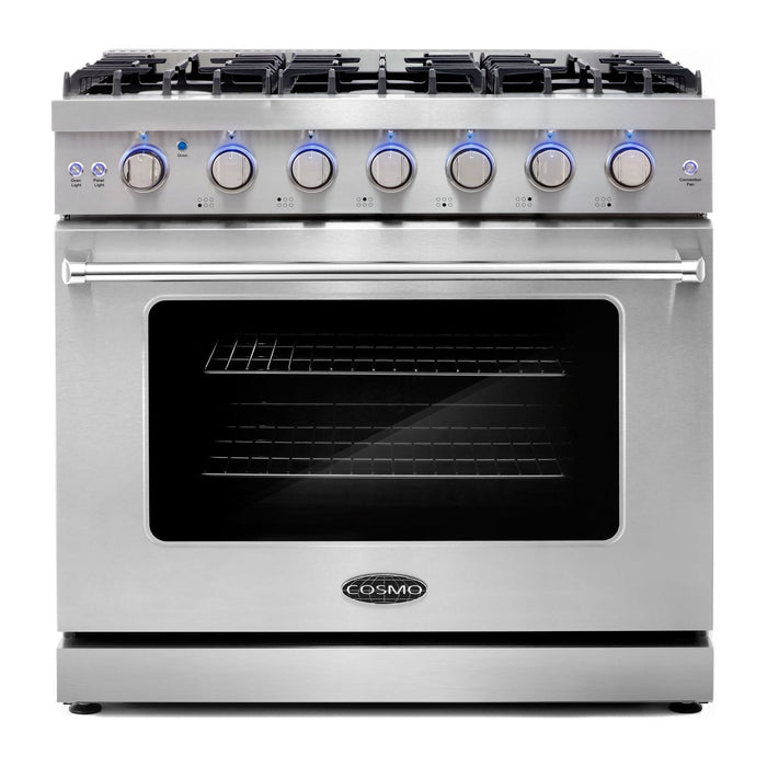 Cosmo 36'' 6.0 cu. ft. Commercial Gas Range with Convection Oven in Stainless Steel with Storage Drawer COS-EPGR366