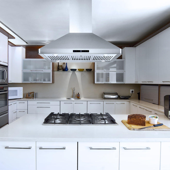 Cosmo 36" Ducted Island Range Hood with 380 CFM, 3-Speed Fan, Permanent Filters, LED Lights in Stainless Steel COS-63ISS90