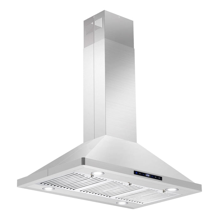 Cosmo 36" Ducted Island Range Hood with 380 CFM, 3-Speed Fan, Permanent Filters, LED Lights in Stainless Steel COS-63ISS90