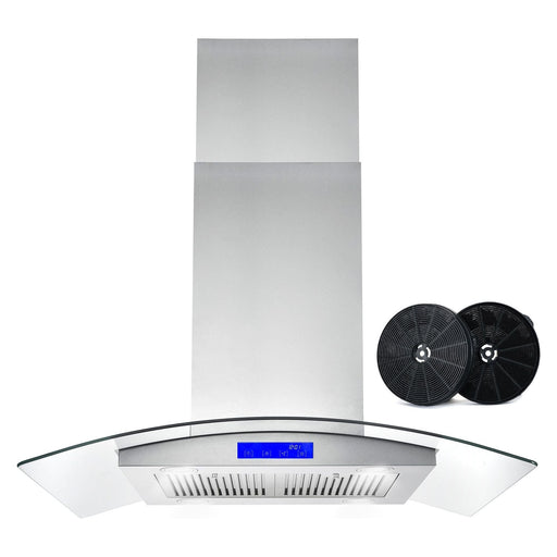 Cosmo 36"  Ductless Island Range Hood in Stainless Steel with LED Lighting and Carbon Filter Kit for Recirculating COS-668ICS900-DL