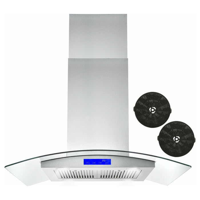 Cosmo 36"  Ductless Island Range Hood in Stainless Steel with LED Lighting and Carbon Filter Kit for Recirculating COS-668ICS900-DL