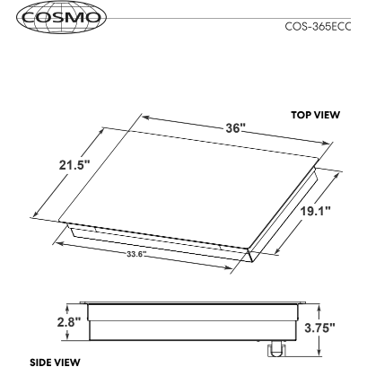 Cosmo 36" Electric Ceramic Glass Cooktop with 5 Burners, Dual Zone Elements, Hot Surface Indicator Light and Control Knobs COS-365ECC