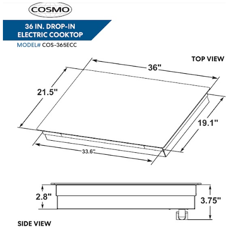 Cosmo 36" Electric Ceramic Glass Cooktop with 5 Burners, Dual Zone Elements, Hot Surface Indicator Light and Control Knobs COS-365ECC