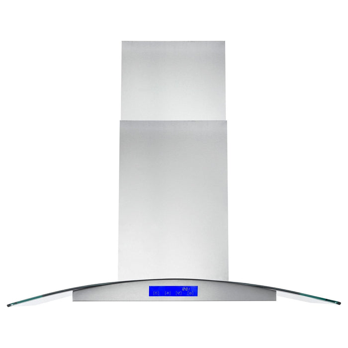 Cosmo 36" Island Range Hood with 380 CFM, 3 Speeds, Ducted, Permanent Filters, Soft Touch Controls, LED Lights, Curved Glass Hood in Stainless Steel COS-668ICS900