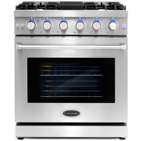 Cosmo 4-Piece, 30" Gas Range, 30" Range Hood, 24" Dishwasher and Refrigerator COS-4PKG-093