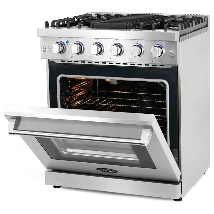 Cosmo 4 Piece, 30" Gas Range 30" Range Hood 24" Dishwasher & Wine Refrigerator COS-4PKG-254