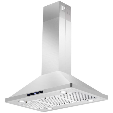 Cosmo 4-Piece, 36" Range, 36" Island Range Hood, 24" Dishwasher and Refrigerator COS-4PKG-076