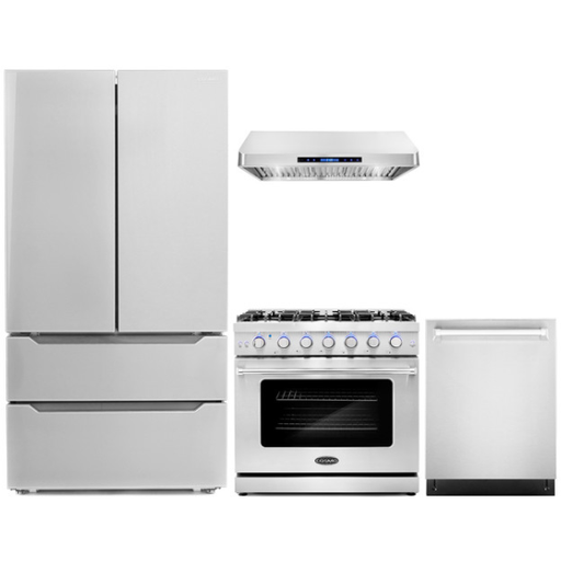 Cosmo 4-Piece Kitchen, 30" Gas Range, Range Hood, Dishwasher and Refrigerator COS-4PKG-106