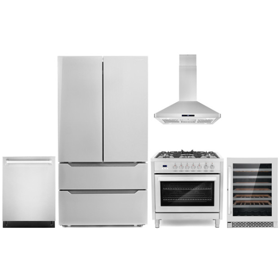 Cosmo 5-Piece Kitchen, 36" Dual Fuel Range and 36" Island Range Hood COS-5PKG-072