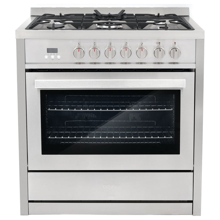 Cosmo Commercial-Style 36'' 3.8 cu. ft. Single Oven Dual Fuel Range with 8 Function Convection Oven in Stainless Steel COS-F965NF