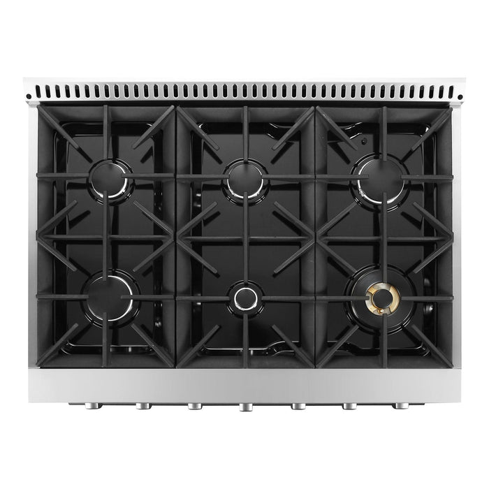 Cosmo Commercial-Style 36'' 4.5 cu. ft. Gas Range with 6 Italian Burners and Heavy Duty Cast Iron Grates in Stainless Steel COS-GRP366