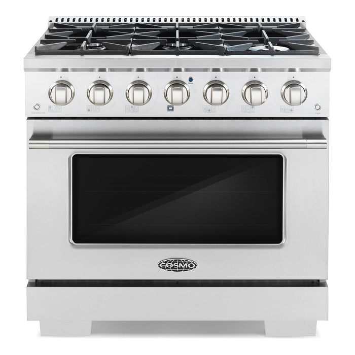 Cosmo Commercial-Style 36'' 4.5 cu. ft. Gas Range with 6 Italian Burners and Heavy Duty Cast Iron Grates in Stainless Steel COS-GRP366