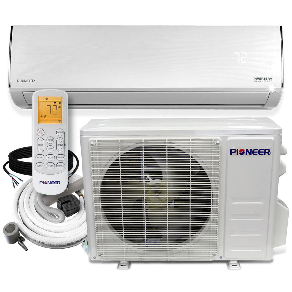 Pioneer Diamante Pro Series 9,000 BTU 19 SEER2 Ductless Mini-Split Air Conditioner Inverter+ Heat Pump Full Set 230V with 16 Ft. Kit - WYT009GLFI19RL