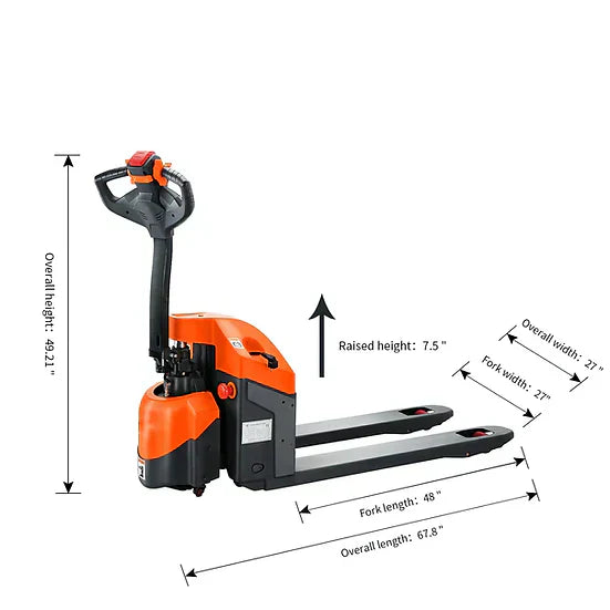 Tory Carrier Full Electric Walkie Pallet Jack Truck 3300 lbs. 48" x 27" Fork New - EPJ33W-E-19