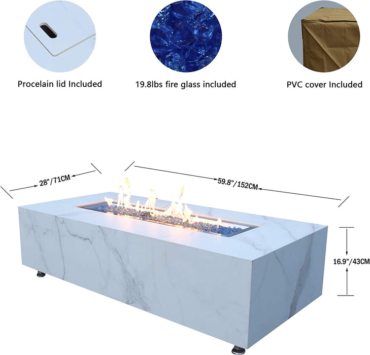 Elementi Plus OFP121BW  Carrara Marble Porcelain Fire Table