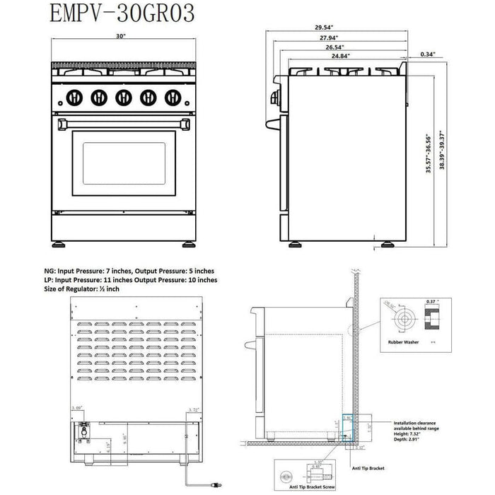 Empava 30 Inch Freestanding Range Gas Cooktop And Oven 30GR03