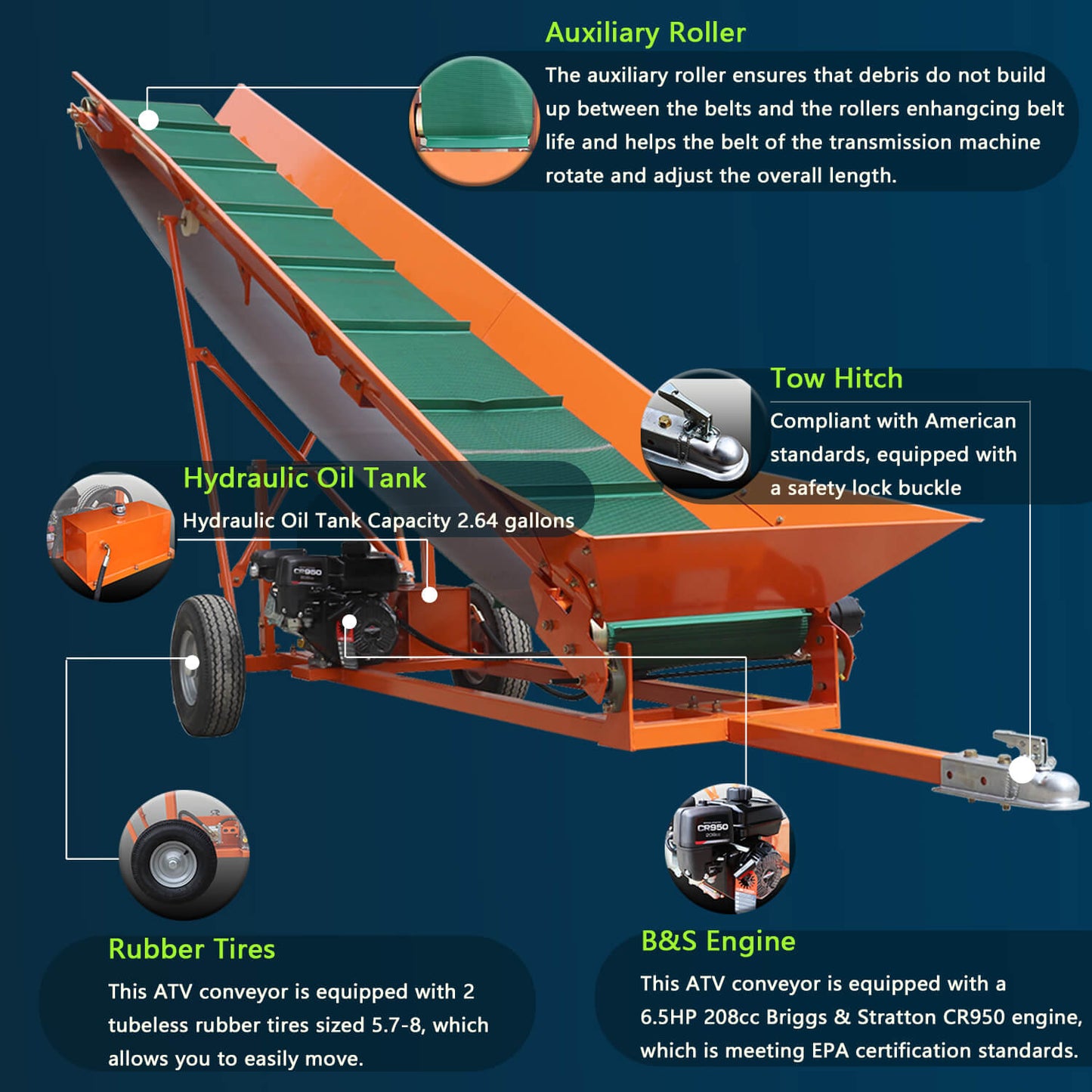 [CLEARANCE] 6.5HP 208cc Firewood Conveyor Max. 9.3ft Lift Height with B&S Engine
