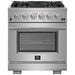 Forno 3-Piece Pro Appliance Package - 30-Inch Gas Range, Refrigerator, & Wall Mount Hood with Backsplash in Stainless Steel