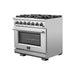 Forno 3-Piece Pro Appliance Package - 36-Inch Gas Range, Refrigerator with Water Dispenser,& Wall Mount Hood with Backsplash in Stainless Steel