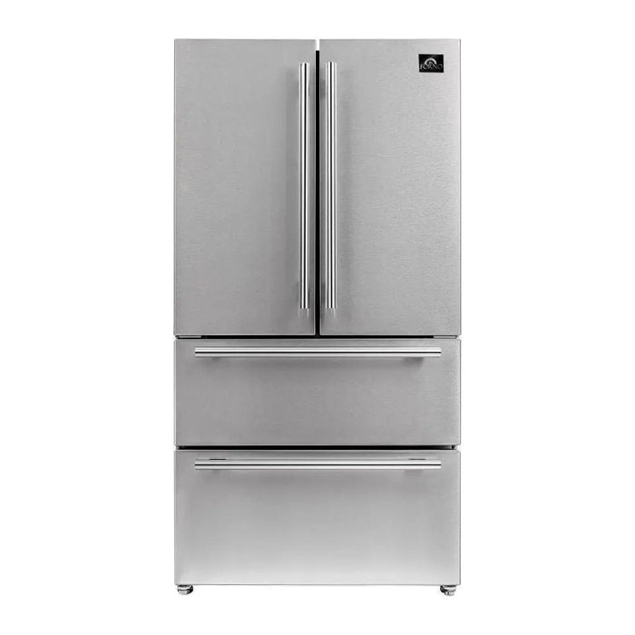 Forno 3-Piece Pro Appliance Package - 48-Inch Gas Range, Refrigerator, Wall Mount Hood in Stainless Steel