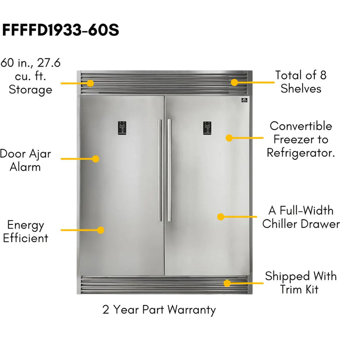 Forno 30" Gas Range, 60" Refrigerator, Dishwasher and Microwave Drawer Appliance Package