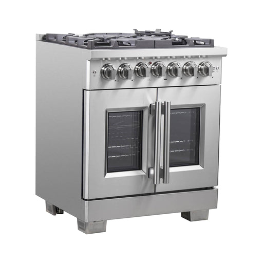 Forno 30-Inch Capriasca Dual Fuel Range with 5 Gas Burners, 100,000 BTUs, and French Door Electric Oven in Stainless Steel FFSGS6387-30