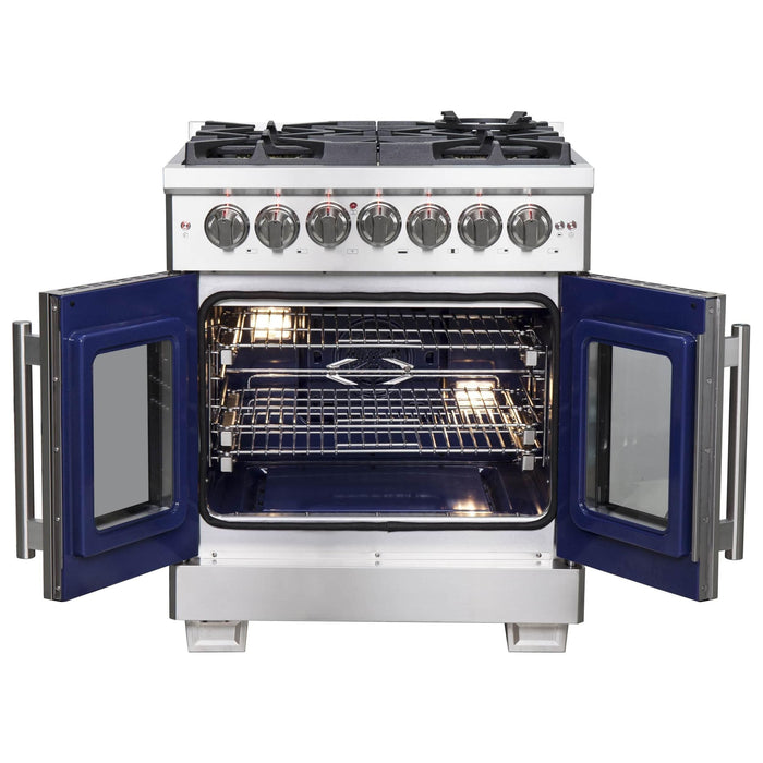 Forno 30-Inch Capriasca Dual Fuel Range with 5 Gas Burners, 100,000 BTUs, and French Door Electric Oven in Stainless Steel FFSGS6387-30