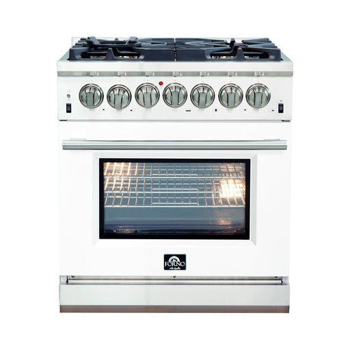 Forno 30-Inch Capriasca Dual Fuel Range with 5 Gas Burners and 240v Electric Oven in Stainless Steel with White Door (FFSGS6187-30WHT)