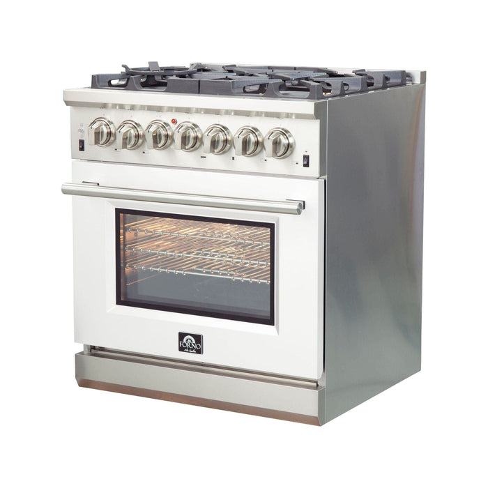 Forno 30-Inch Capriasca Dual Fuel Range with 5 Gas Burners and 240v Electric Oven in Stainless Steel with White Door (FFSGS6187-30WHT)