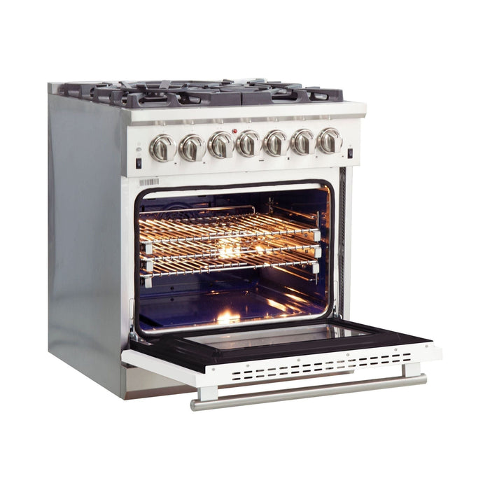 Forno 30-Inch Capriasca Dual Fuel Range with 5 Gas Burners and 240v Electric Oven in Stainless Steel with White Door (FFSGS6187-30WHT)