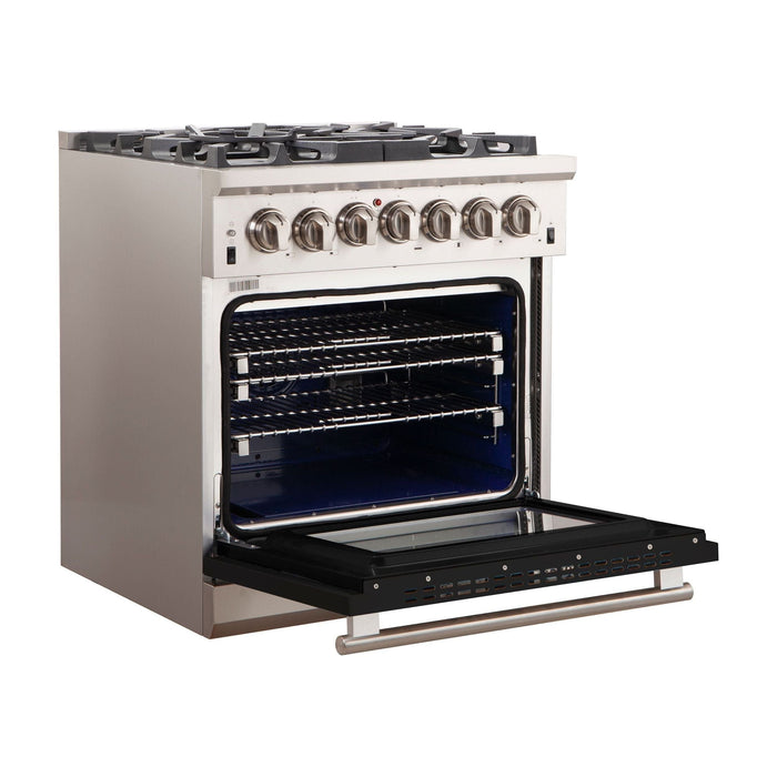 Forno 30-Inch Capriasca Gas Range with 5 Burners and Convection Oven in Stainless Steel with Black Door (FFSGS6260-30BLK)