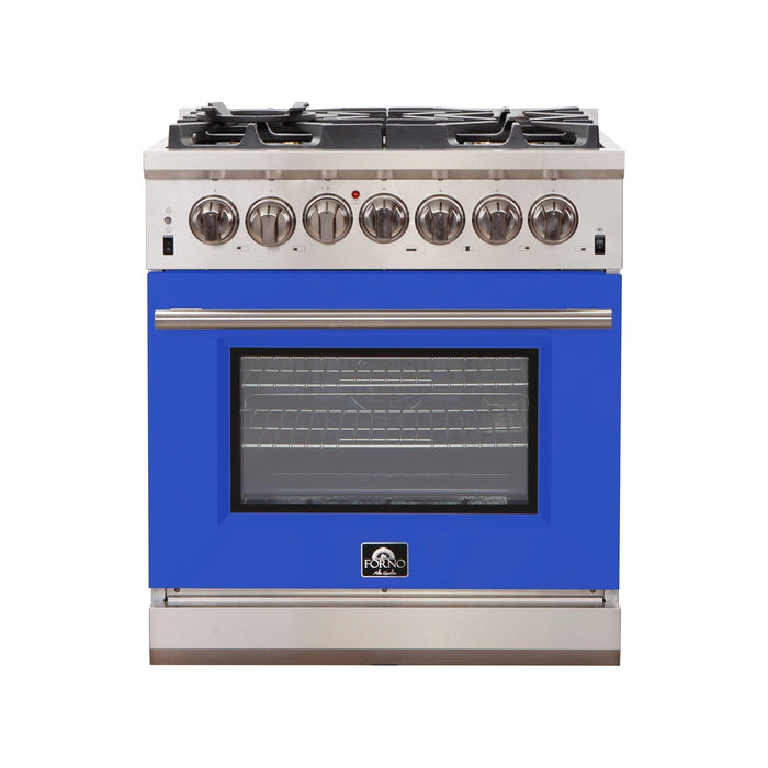 Forno 30-Inch Capriasca Gas Range with 5 Burners and Convection Oven in Stainless Steel with Blue Door (FFSGS6260-30BLU)