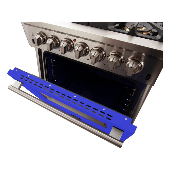 Forno 30-Inch Capriasca Gas Range with 5 Burners and Convection Oven in Stainless Steel with Blue Door (FFSGS6260-30BLU)