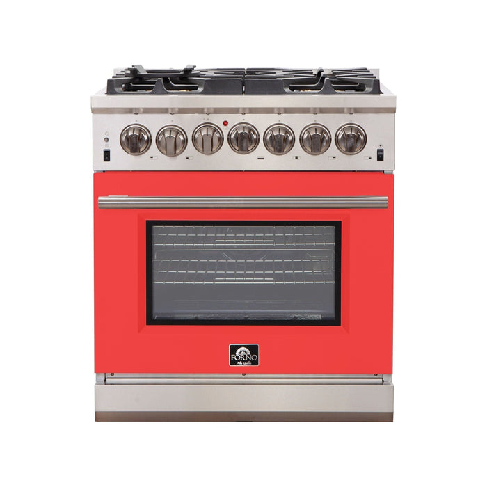 Forno 30-Inch Capriasca Gas Range with 5 Burners and Convection Oven in Stainless Steel with Red Door (FFSGS6260-30RED)