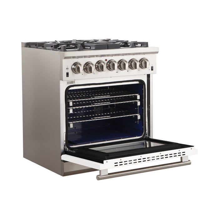 Forno 30-Inch Capriasca Gas Range with 5 Burners and Convection Oven in Stainless Steel with White Door (FFSGS6260-30WHT)