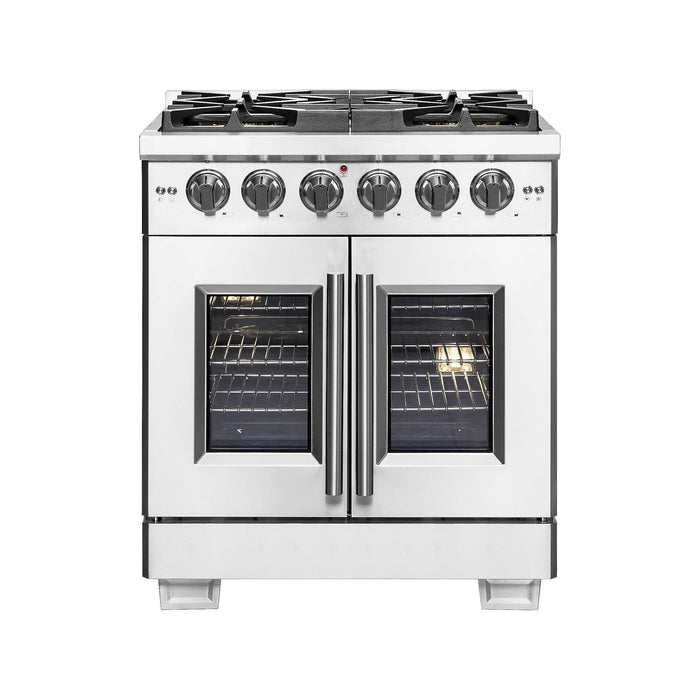 Forno 30-Inch Capriasca Gas Range with 5 Gas Burners, 100,000 BTUs, and French Door Gas Oven in Stainless Steel (FFSGS6460-30)