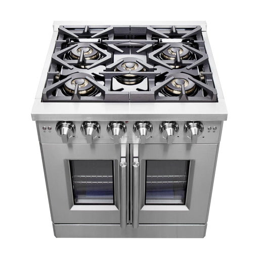 Forno 30-Inch Capriasca Gas Range with 5 Gas Burners, 100,000 BTUs, and French Door Gas Oven in Stainless Steel (FFSGS6460-30)