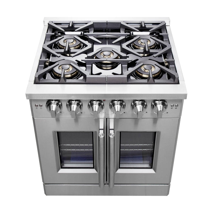 Forno 30-Inch Capriasca Gas Range with 5 Gas Burners, 100,000 BTUs, and French Door Gas Oven in Stainless Steel (FFSGS6460-30)