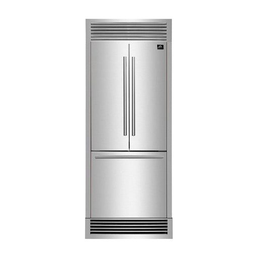 Forno 30-Inch French Door Built-In Refrigerator with 17.5 Cu Ft and Ice Maker in Stainless Steel with 4” Decorative Grill (FFFFD1974-35SG)